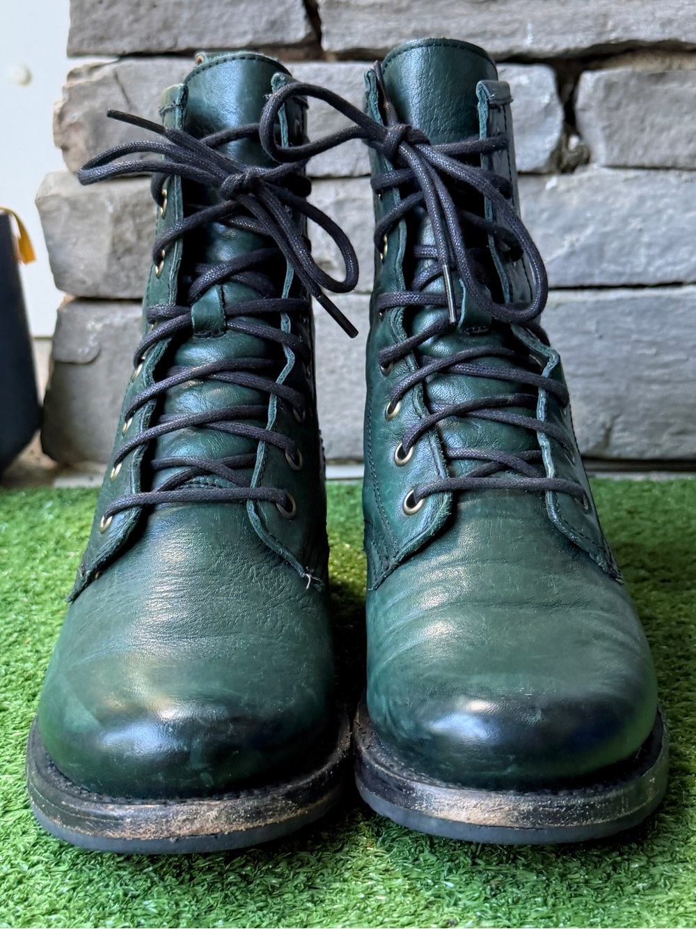 Frye Veronica Combat Distinctive Green Leather Women’s Boots - Picture 3 of 11